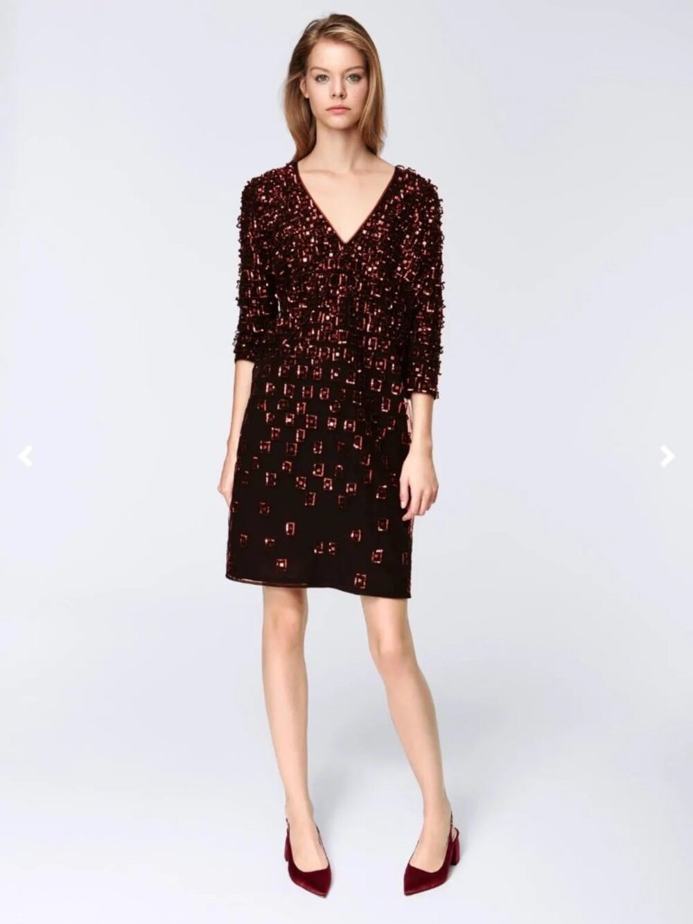 Escada Runway Burgundy Sequin Silk-Lined Dress EU 36 US 4